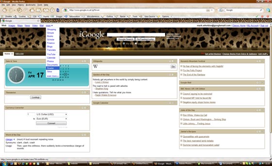 My iGoogle Homepage - Styling matching my Firefox theme...